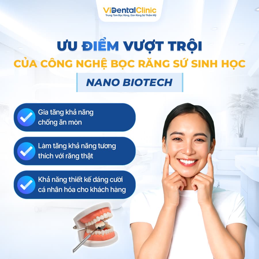 Công nghệ bọc răng sứ sinh học Nano Biotech của ViDental Clinic mang tới nhiều ưu điểm vượt trội cho khách hàng 