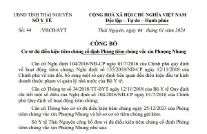 Công bố Cơ sở đủ điều kiện tiêm chủng cố định Phòng tiêm chủng vắc xin Phượng Nhung